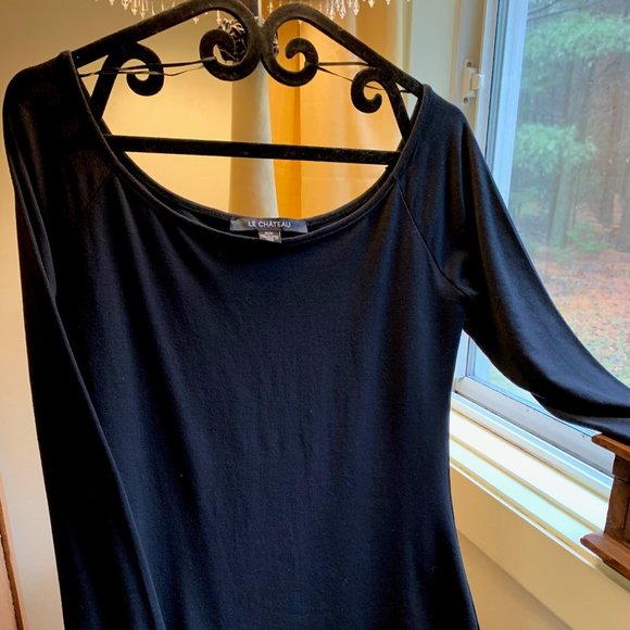 Dress, Le Château, fine jersey, black, all lining, Medium, deep boat neckline. - Picture 3 of 10